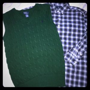 💚 Ralph Lauren 2 Piece Sweater Vest Oxford 14 16